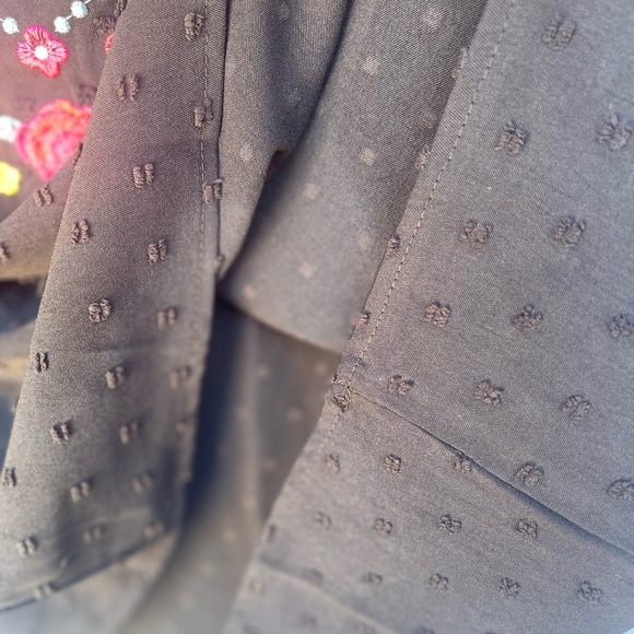 Boho Embroidered Black Puff Sleeve with Ruffled Mandarin Collar - Picture 10 of 12